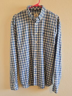 johnnie-O Blue and White Gingham Button-Down Shirt - Large